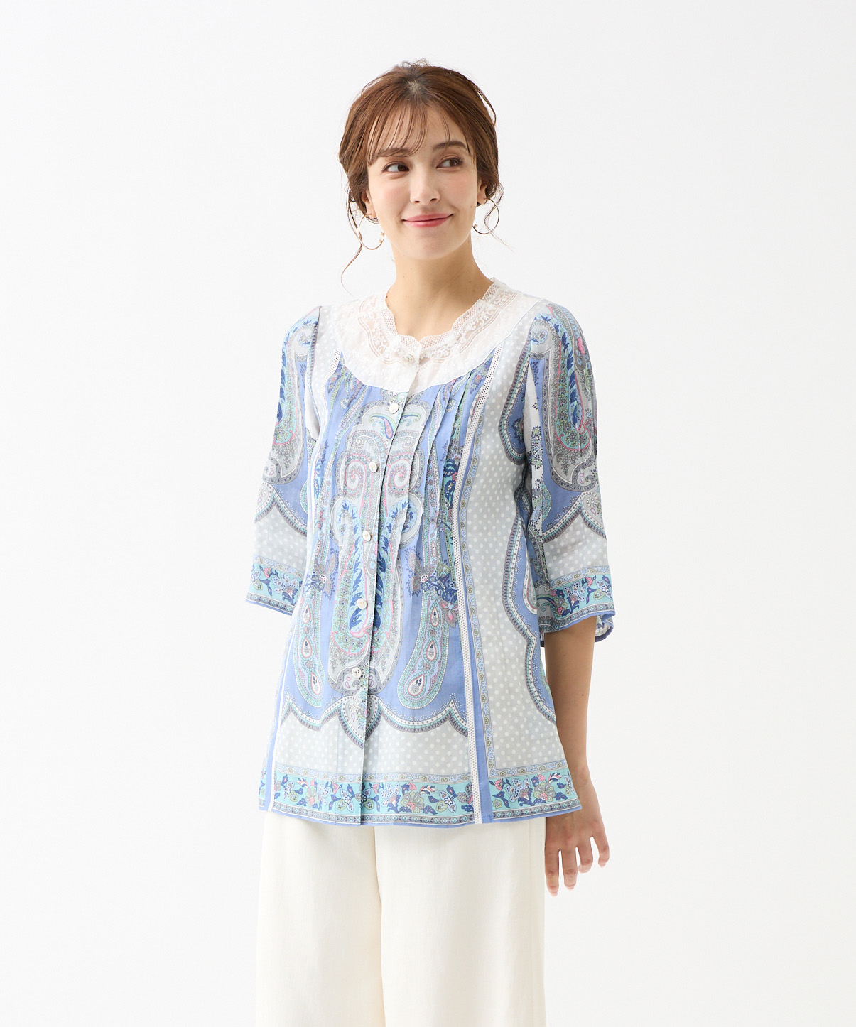 プリントブラウス「Arabesque Linen」-Rossa-